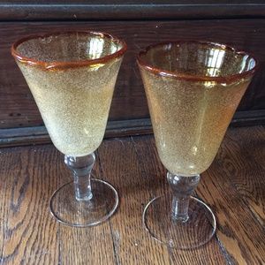 VTG Artisan Hand Blown Amber Water Wine Glasses 2